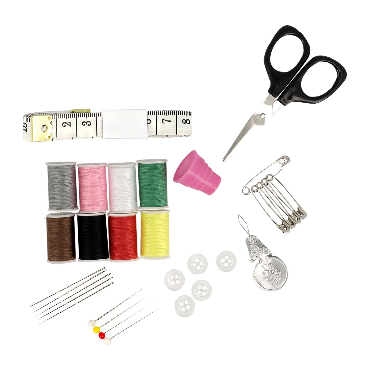 Kit de couture complet avec fil, aiguilles, ciseaux, boutons