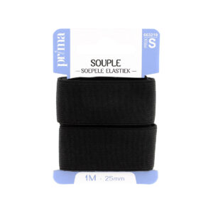 Elastique souple noir 1m50x25mm - Prima Mercerie