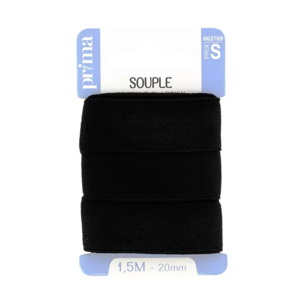Elastique souple noir 1m50x20mm - Prima Mercerie
