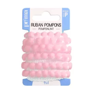 Ruban pompons colorés - Rose
